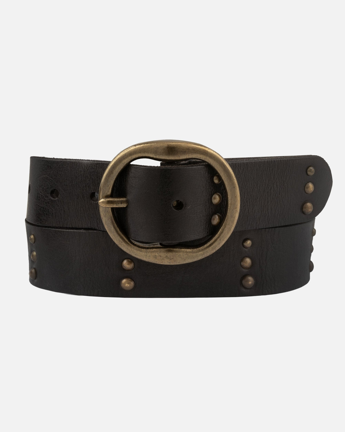 Amsterdam Heritage Dion Round Buckle Leather Studded Belt - Black