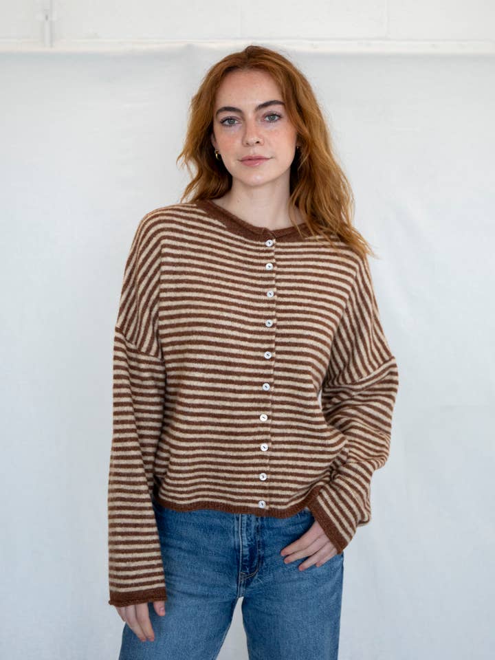 Things Between Piper Cardigan - Mini Striped Brown