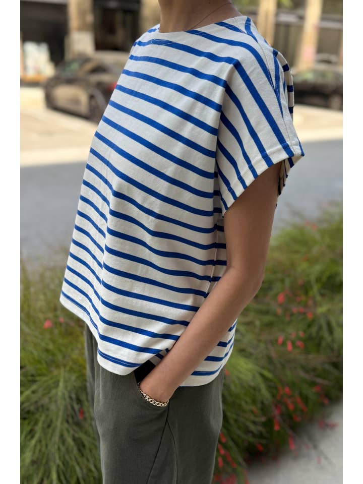 Le Bon Shoppe Manon Tee Blue Stripe on Cream