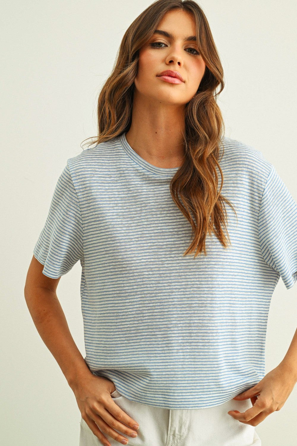 NYLAND Thessaly Stripe Slub SS Top Blue