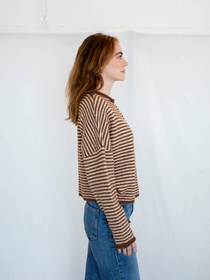 Things Between Piper Cardigan - Mini Striped Brown