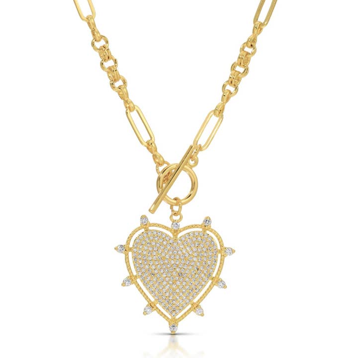 Splendid Iris Large Pave Toggle Heart Necklace