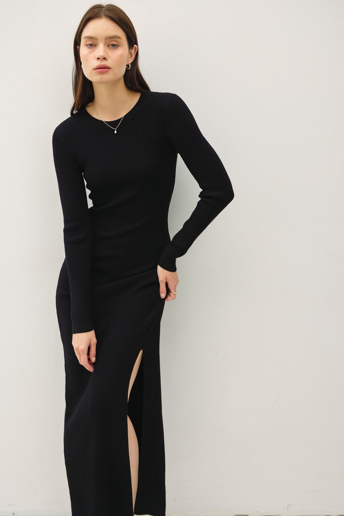 NYLAND Mira LS Maxi Sweater Dress w/ Slit