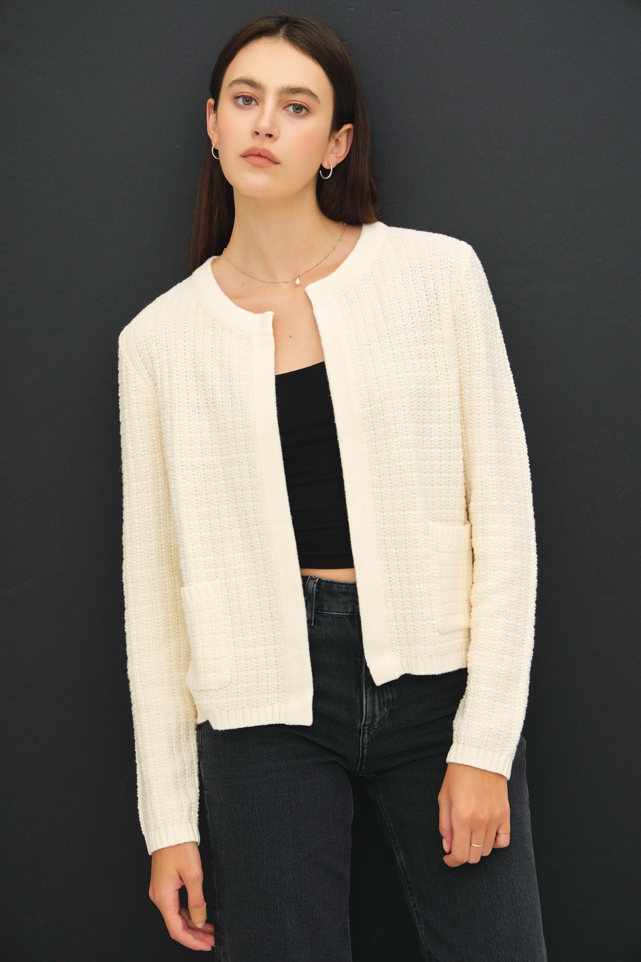 NYLAND Becca Chunky Knit Round Neck Cardigan Ivory
