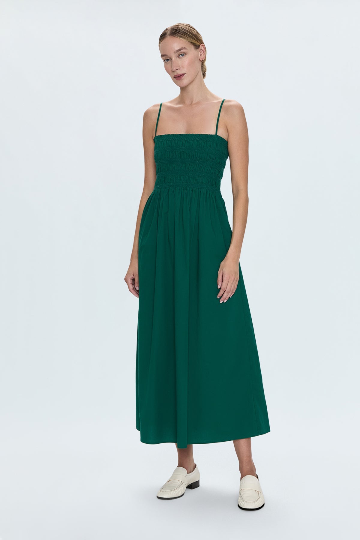 PISTOLA Bianca Smocked Bodice Dress in Emerald