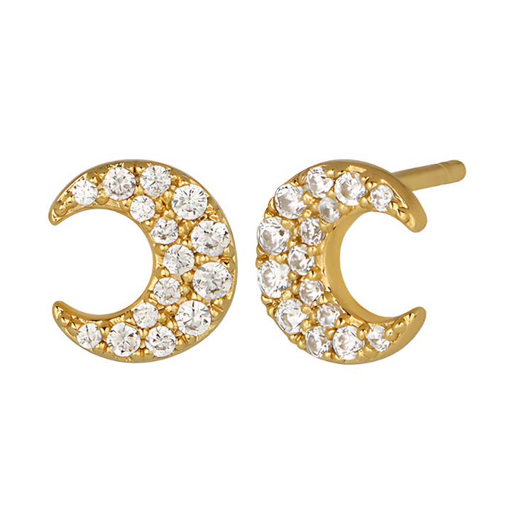 The Land of Salt Crescent Moon CZ Diamond Stud Earrings