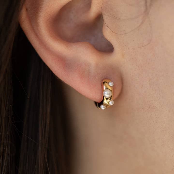 The Land of Salt Sylvie Pearl Huggie Hoop Earrings