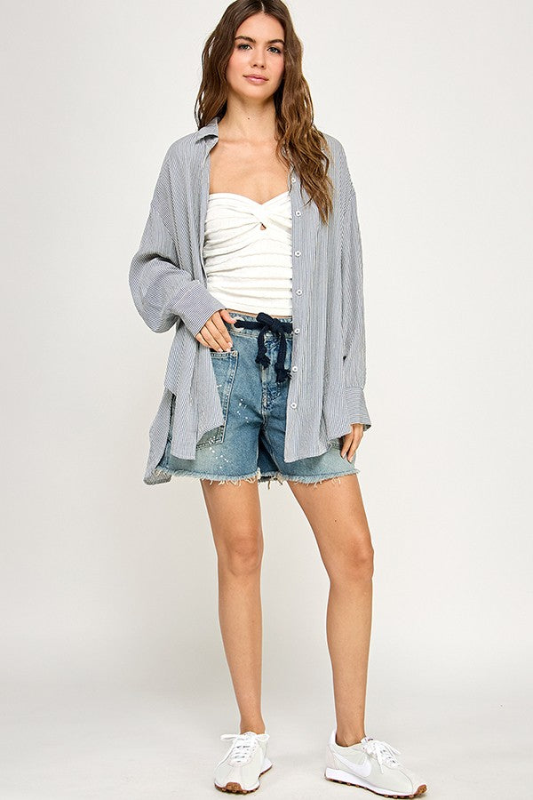 NYLAND Garnet Striped Slouchy Button Front Top