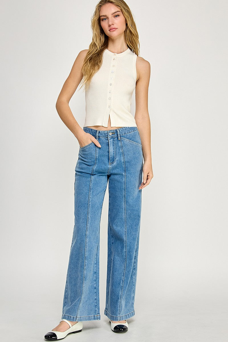 NYLAND Lena Soft Button Up Sweater Top Ivory