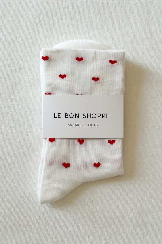 Le Bon Shoppe Sneaker Socks in Color Heart White / Red