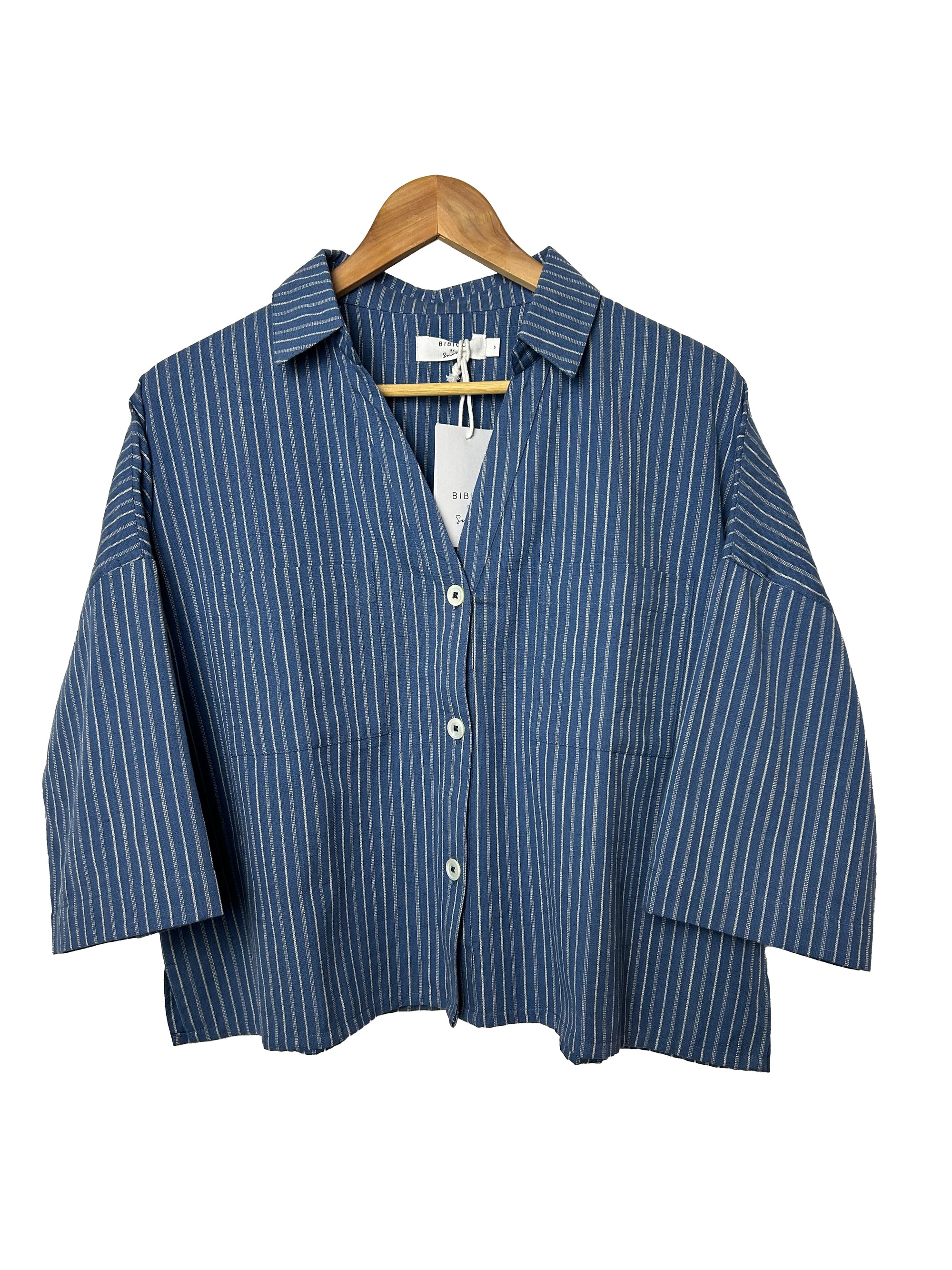 BIBICO Ava Oversized Blouse in Cotton & Linen Stripe