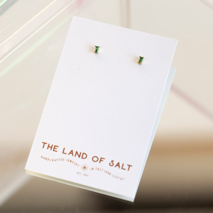 The Land of Salt Dara Emerald CZ Baguette Stud Earrings