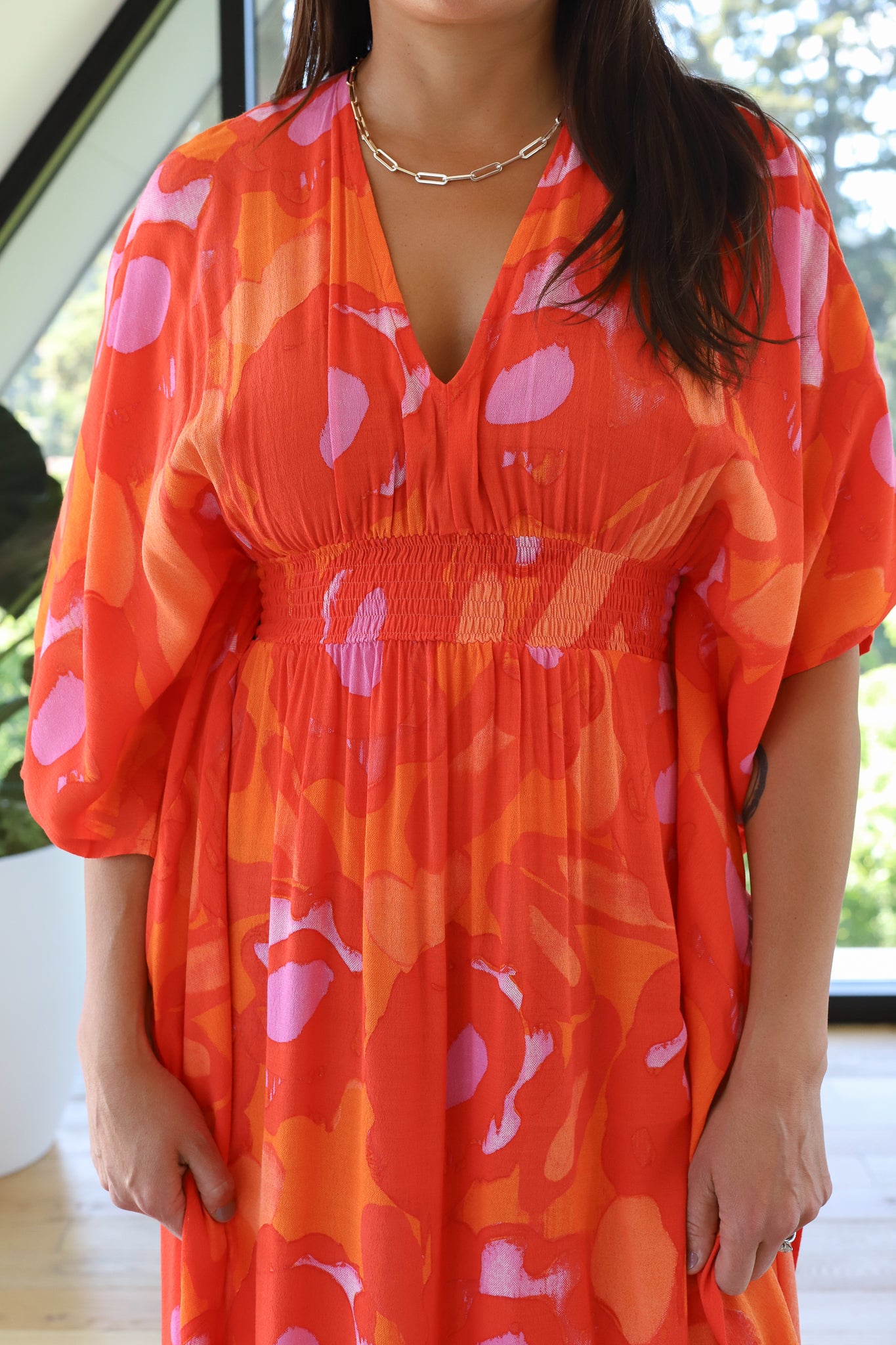 BEL KAZAN Ania Kaftan Dress Melon Flora