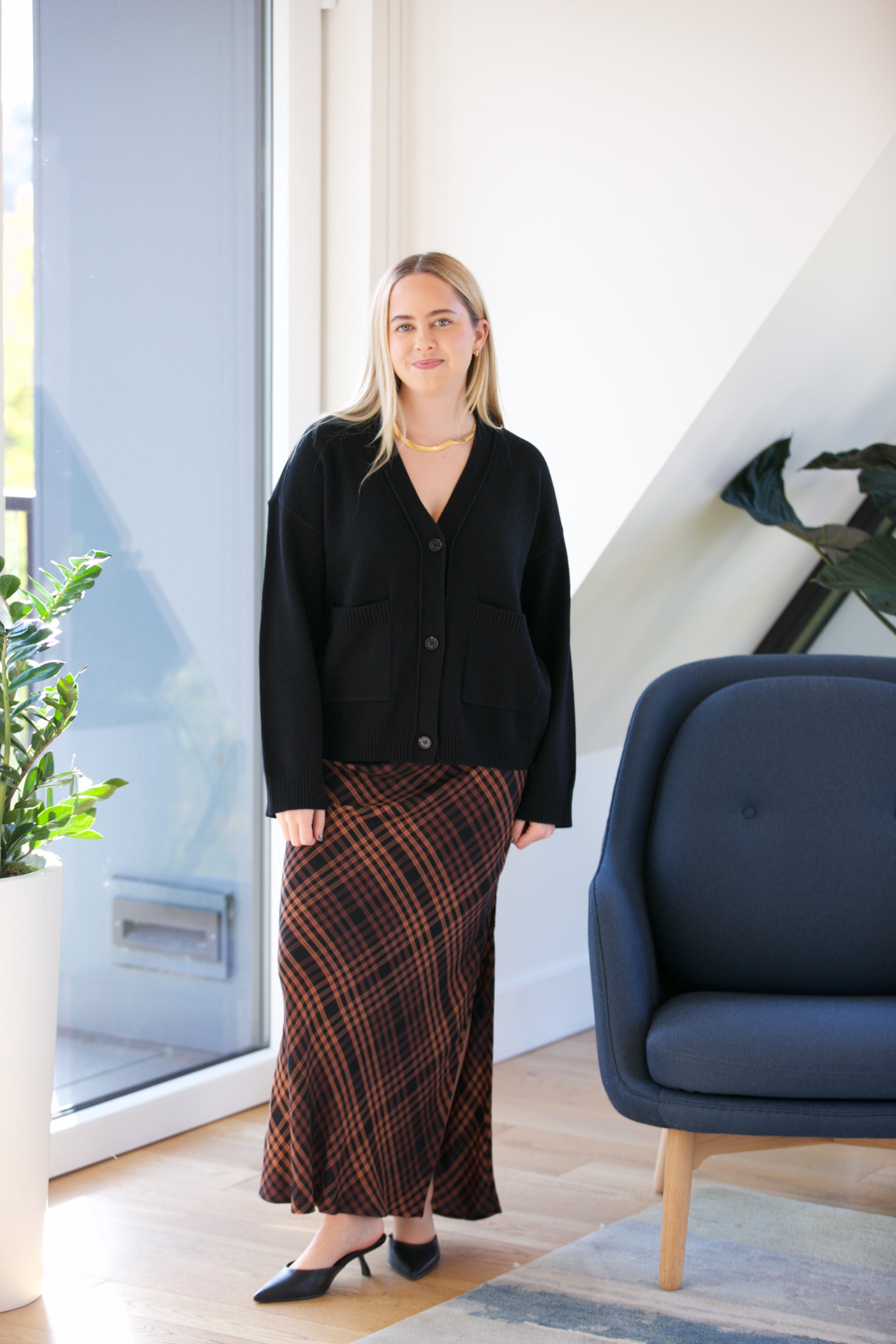 Bella Dahl Side Slit Bias Maxi Skirt in Autumn Ember Plaid