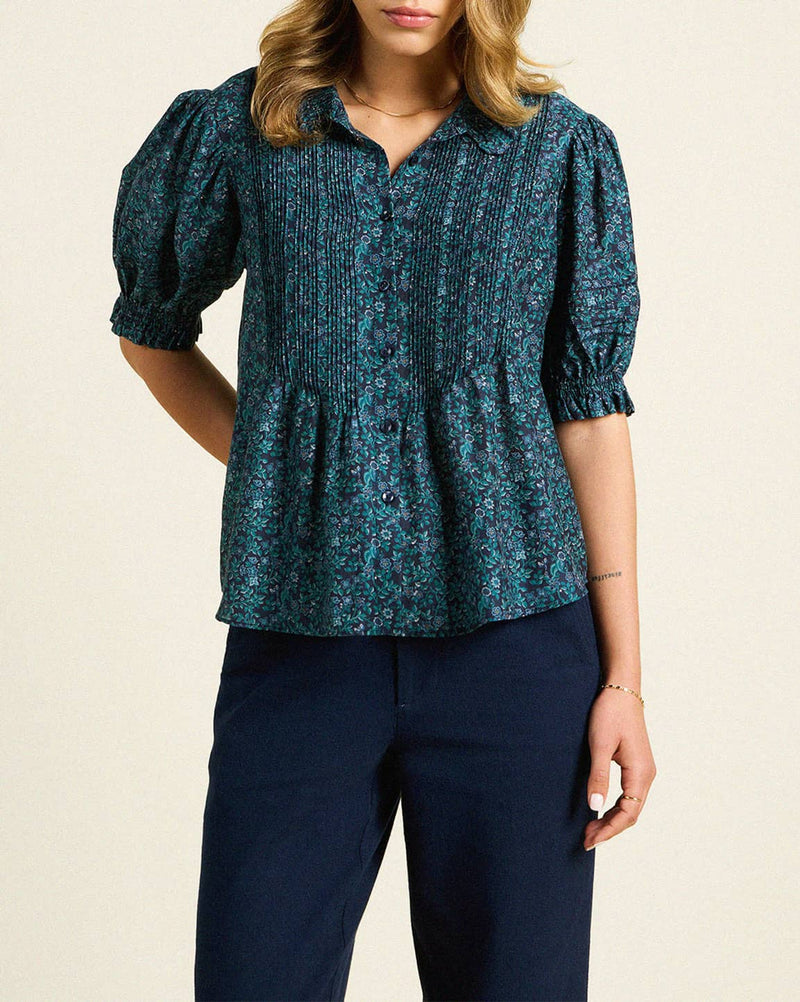 Birds of Paradis by Trovata Jess Blouse in Blue Ridge Ditsy