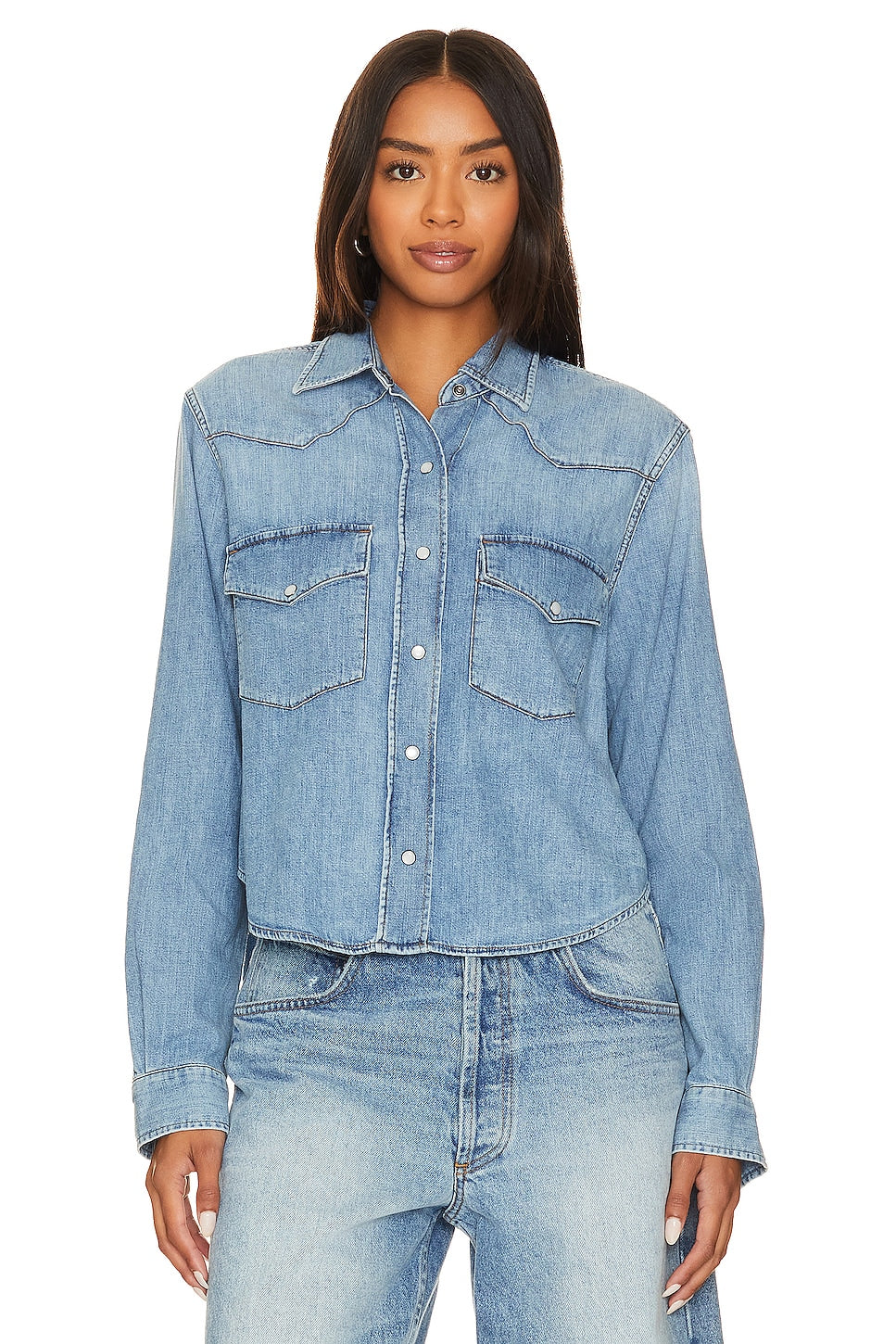 Citizens of Humanity Cropped Western Shirt in Carolina Blue