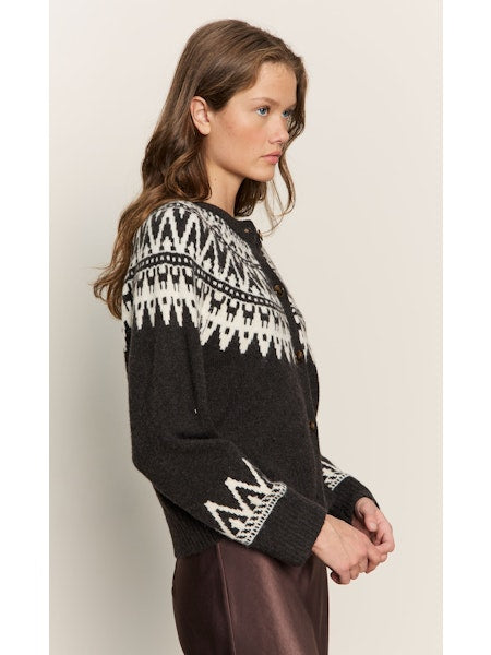 Sanctuary Fairisle Crew Neck Cardi Ink Multi