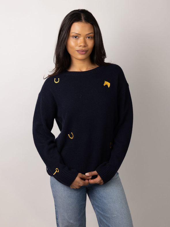 One Grey Day Derby Cashmere Embroidered Crewneck
