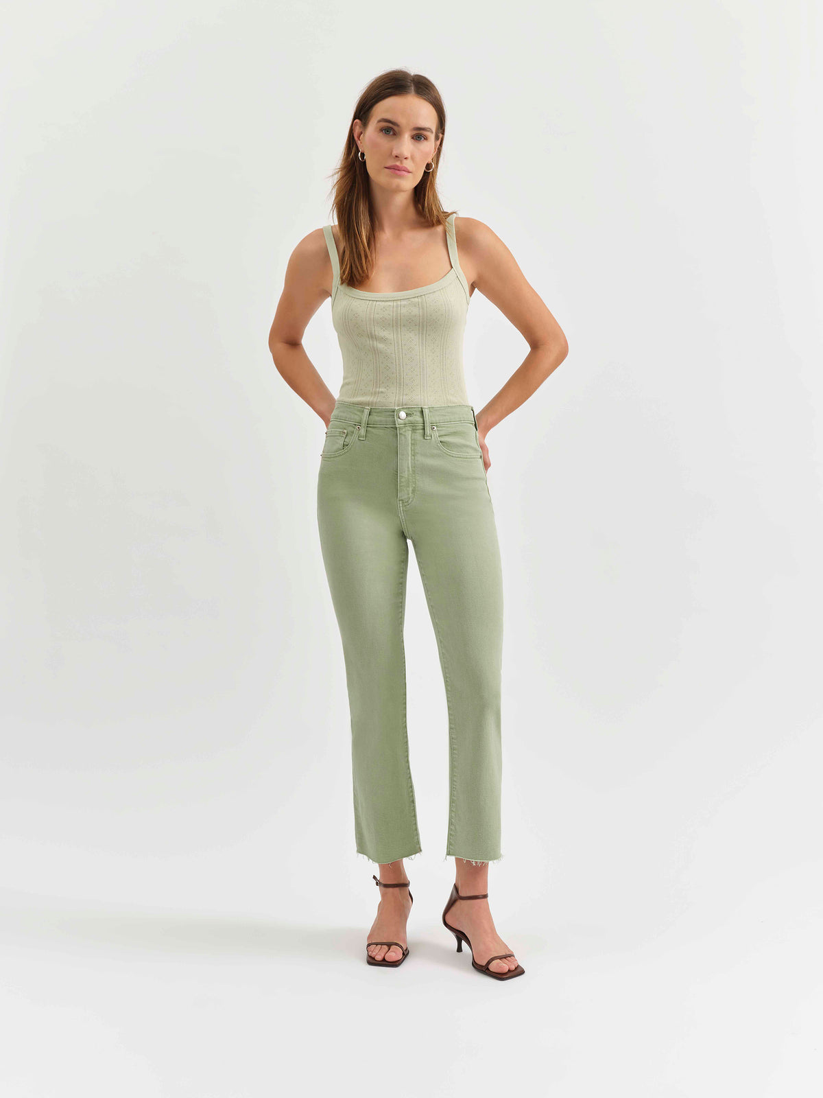 Daze Denim Shy Girl Raw Cut in Pistachio