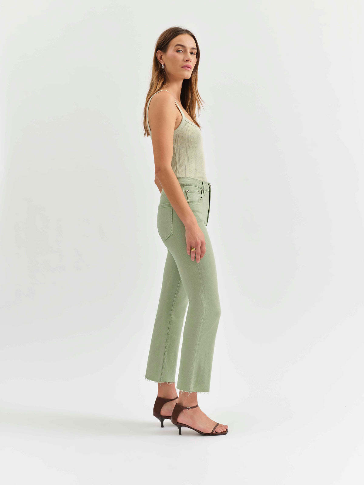 Daze Denim Shy Girl Raw Cut in Pistachio
