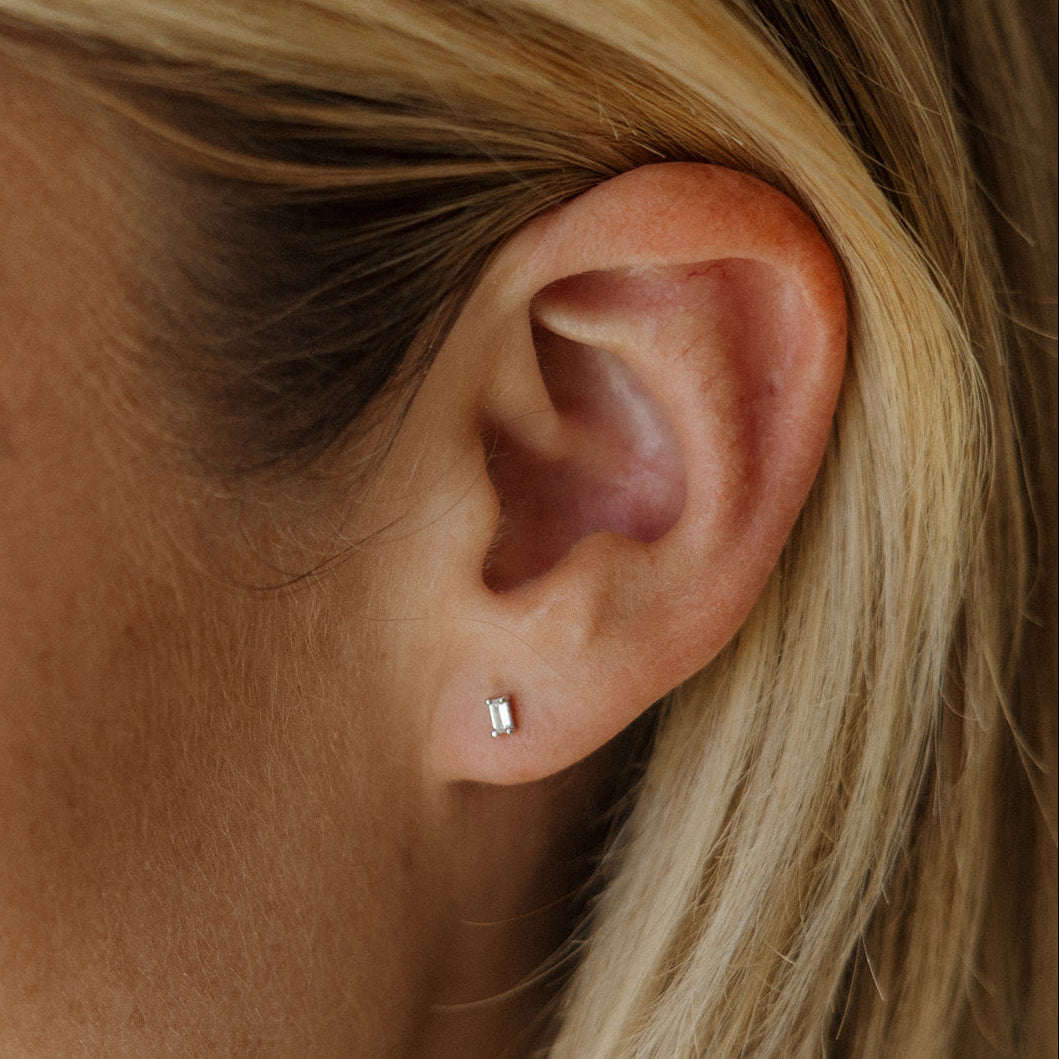 The Land of Salt Dara Clear CZ Baguette Stud Earrings