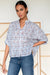 EMERSON FRY Mandarin Collar Top in Blue Portrait Floral