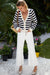 EMERSON FRY Low V Neck Cardigan in Navy French Stripe Organic