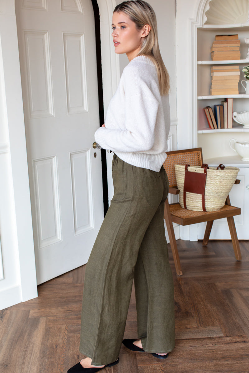 EMERSON FRY Tulip Wide Leg in Martini Olive Linen