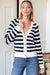 EMERSON FRY Low V Neck Cardigan in Navy French Stripe Organic