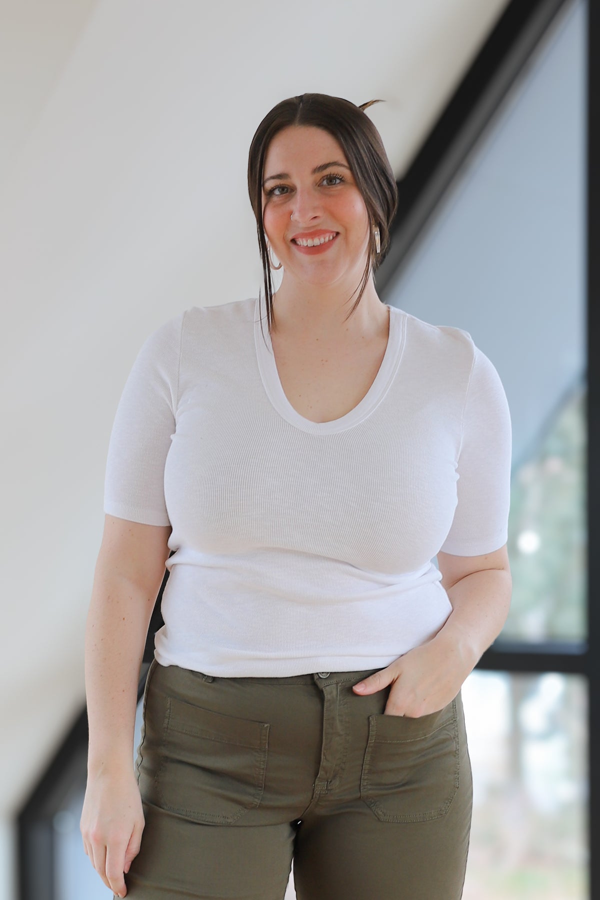 Enza Costa Textured Rib Half Sleeve U White