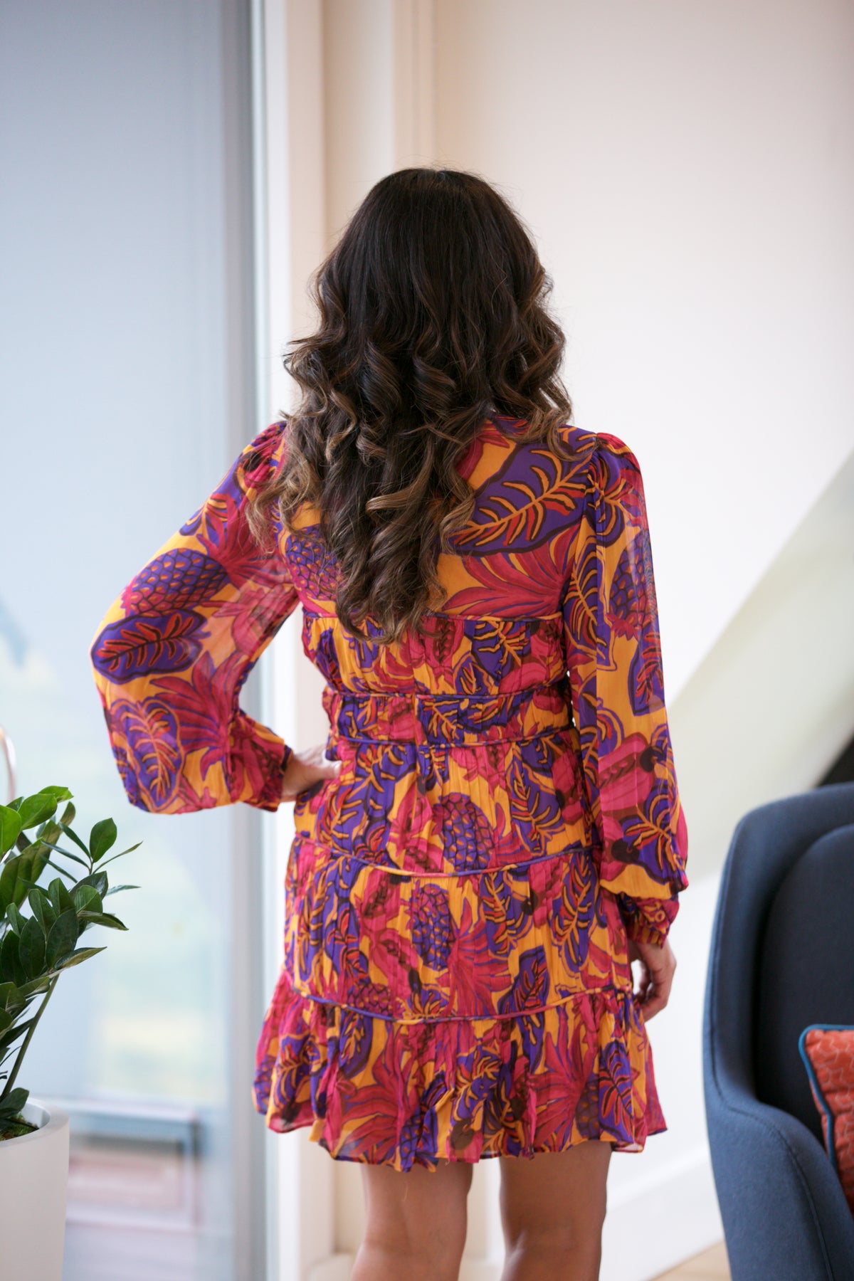 Farm Rio Fruit Dream Yellow Long Sleeve Mini Dress