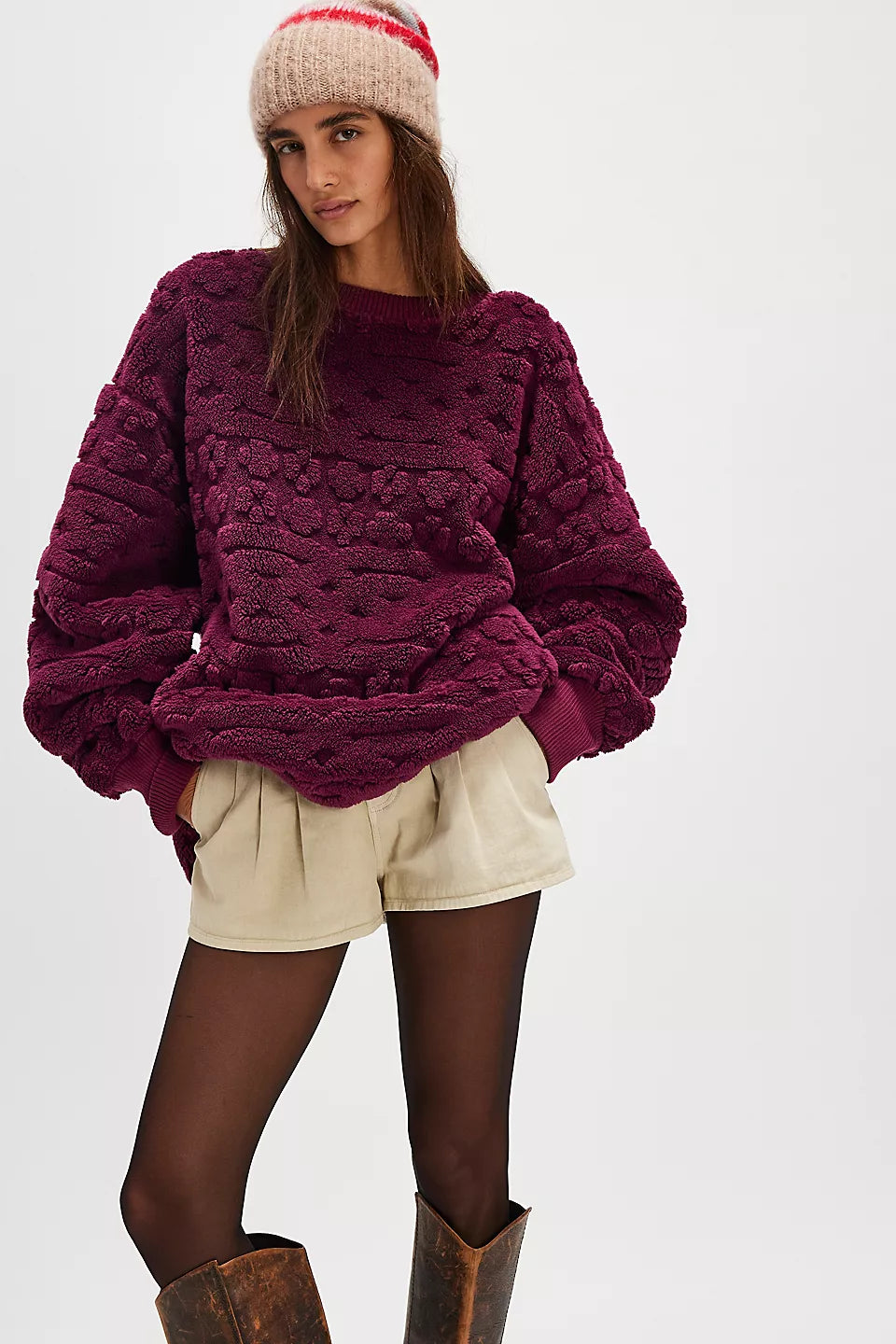 Free People Cable Knit Sweater Berry