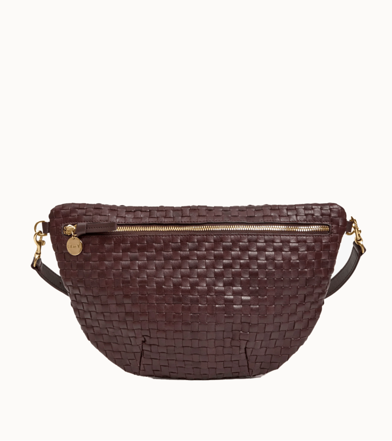 Clare V. Woven Checker Grande Fanny in Tobacco