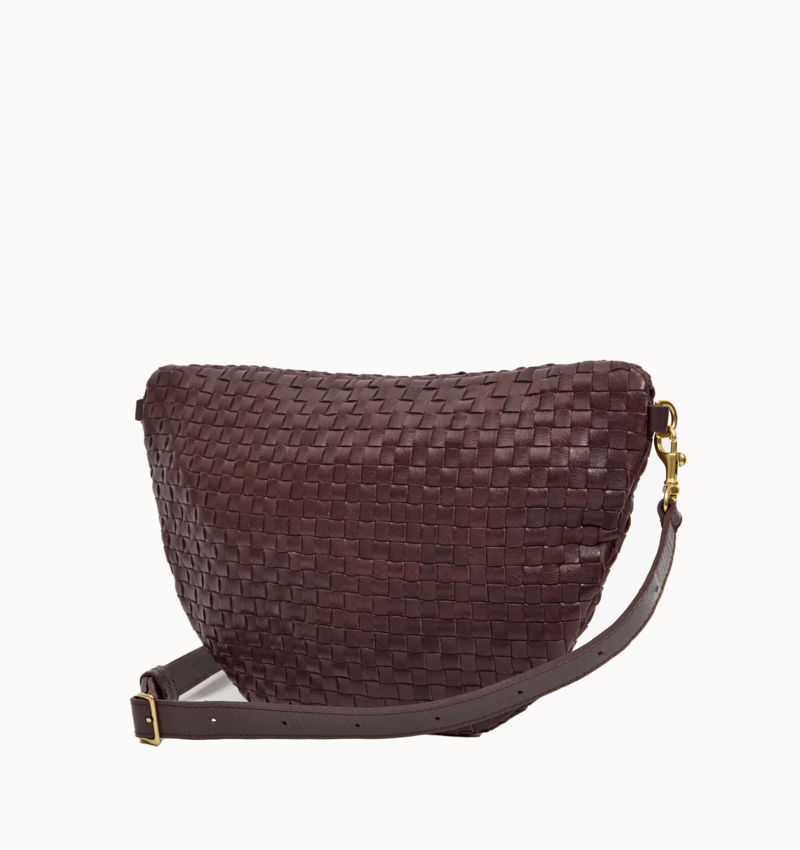 Clare V. Woven Checker Grande Fanny in Tobacco