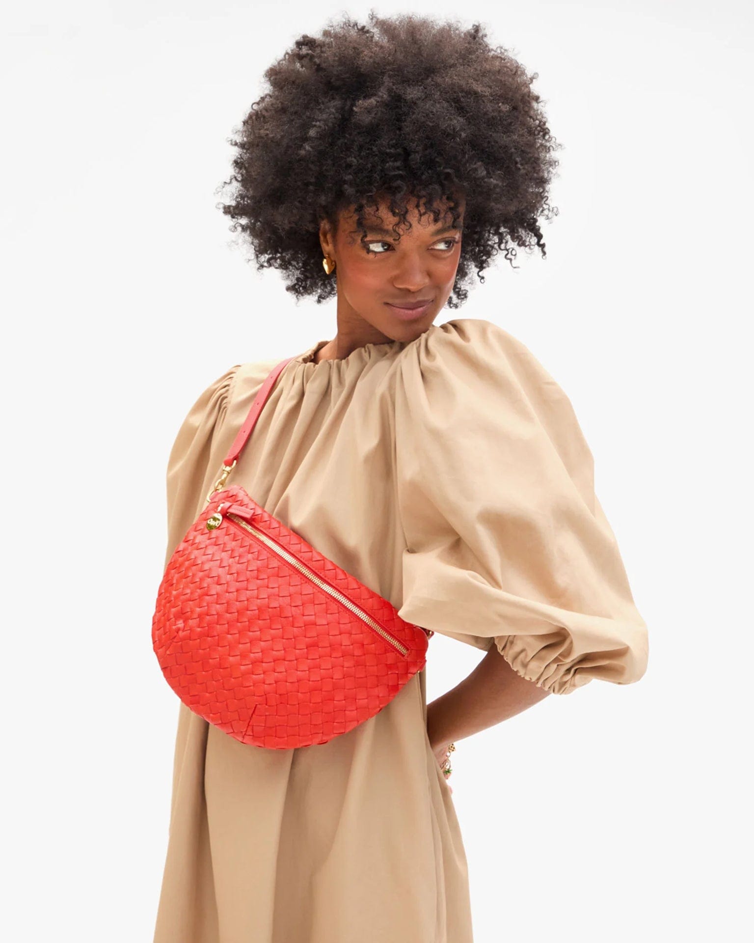 Clare V. Grande Fanny - Medium Woven Diagonal Poppy