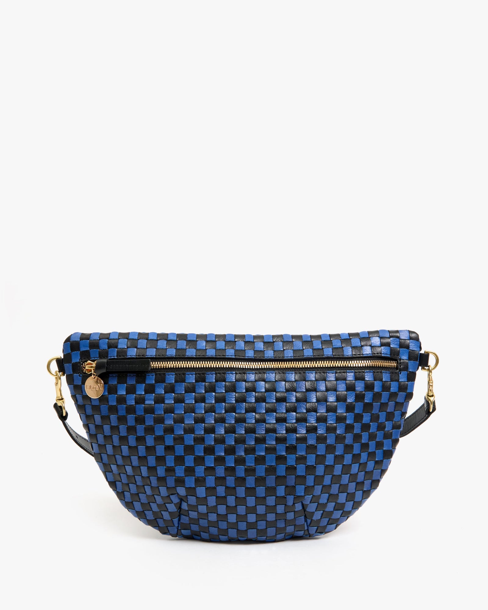 Clare V. Woven Checker Grande Fanny in Cobalt