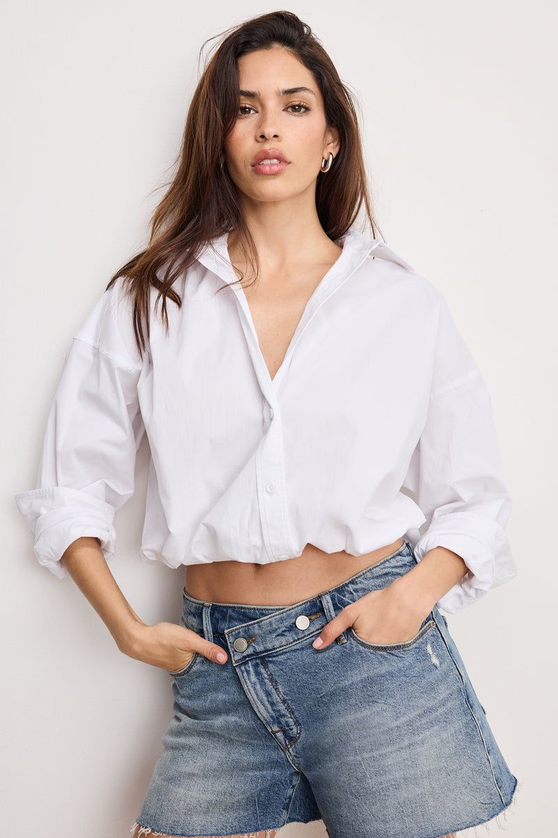 Good American Poplin Bubble Shirt White
