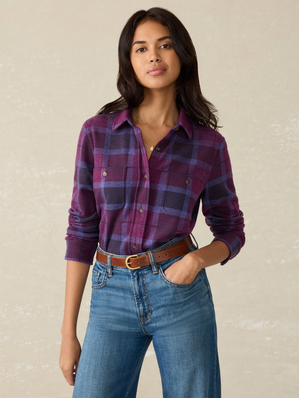 Faherty Legend Sweater Shirt in Snowberry Plaid