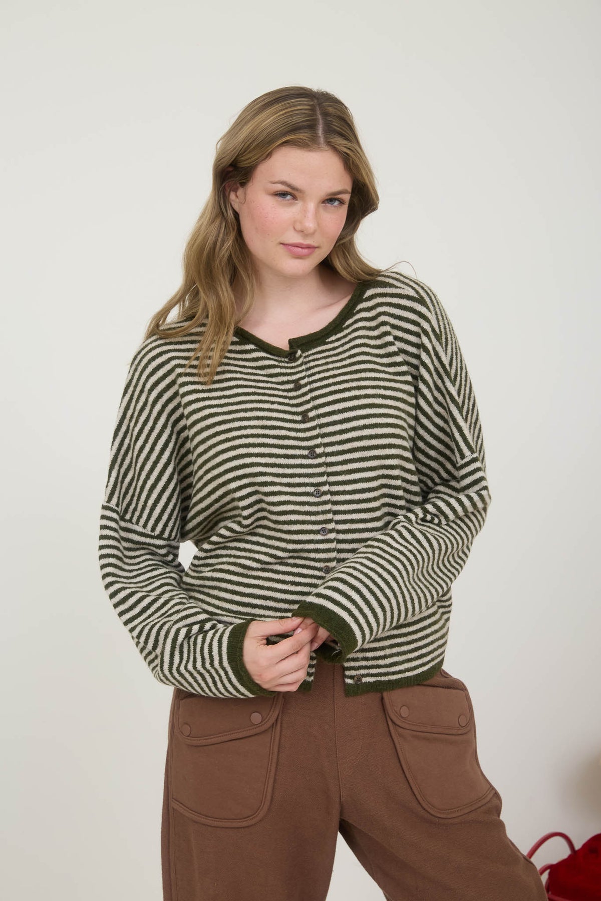 NYLAND Clementine Stripe Raw Edge Knit Cardigan