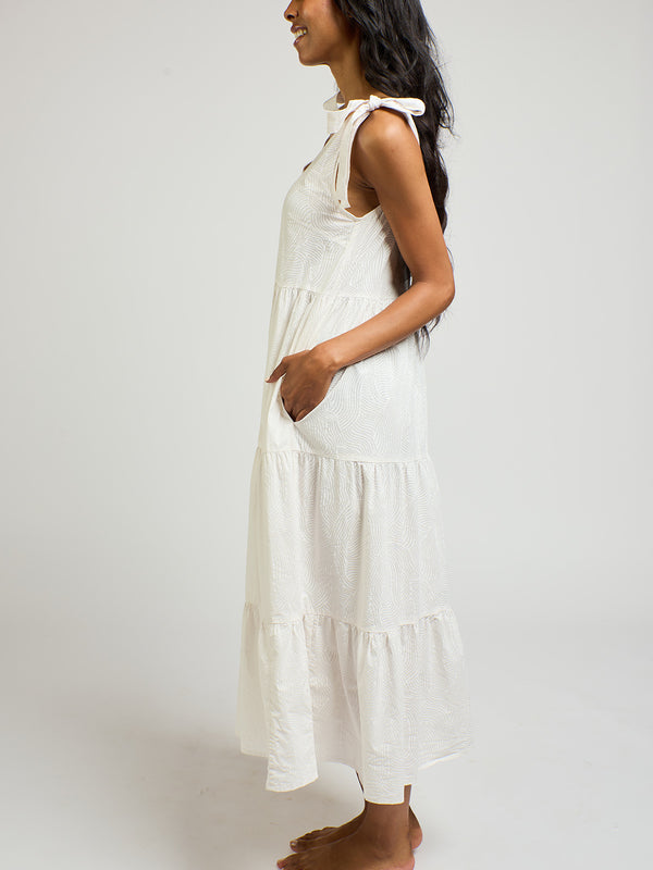 Mata Traders Lorelei Tiered Dress in White Waves