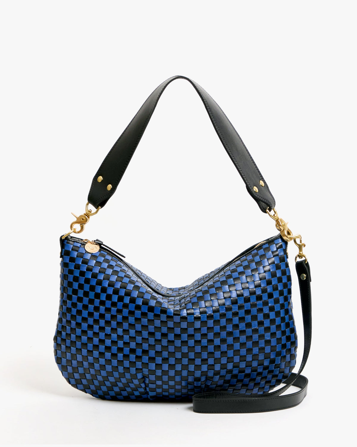 Clare V. Moyen Messenger Woven Checker in Black/Cobalt