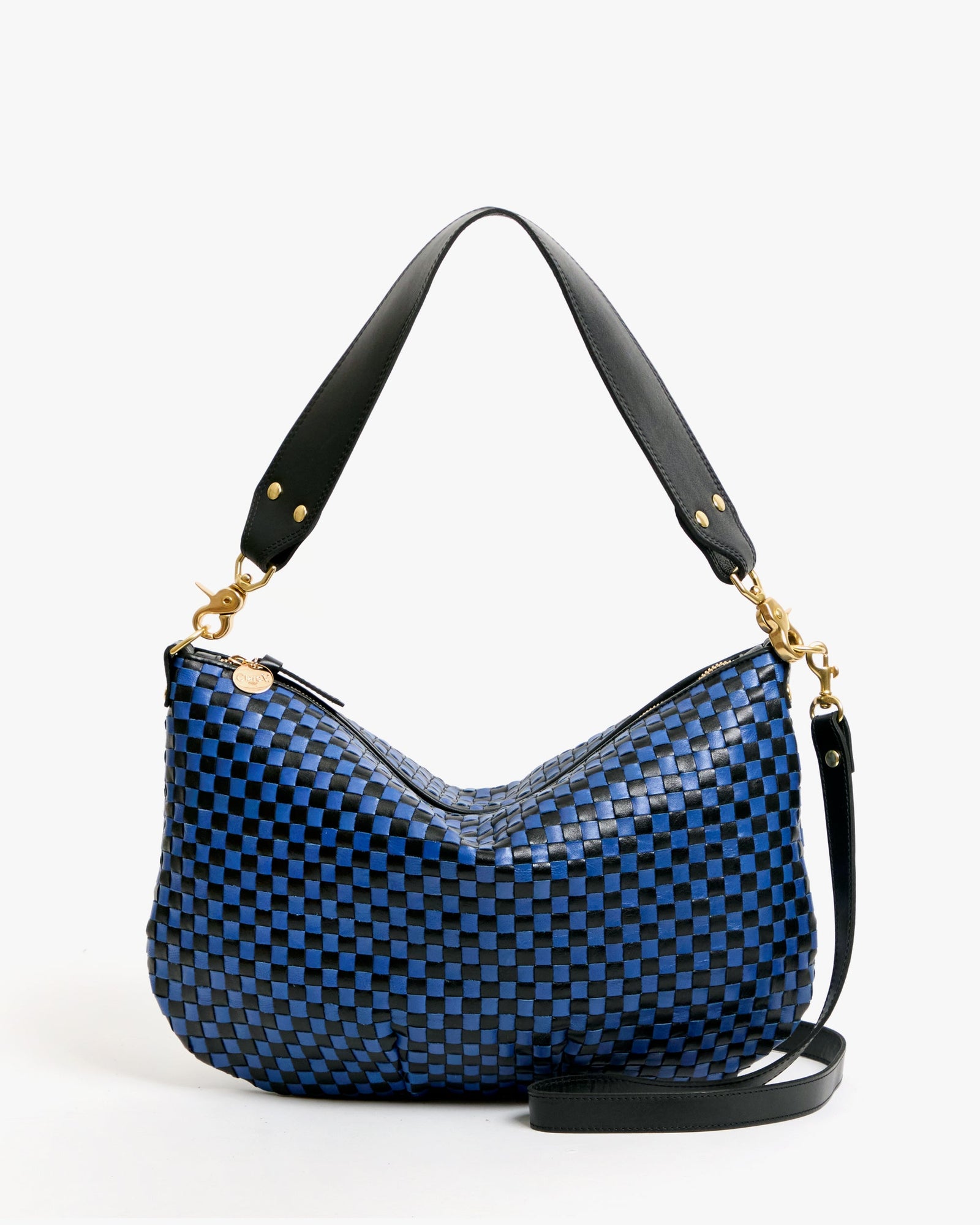 Clare V. Moyen Messenger Woven Checker in Black/Cobalt