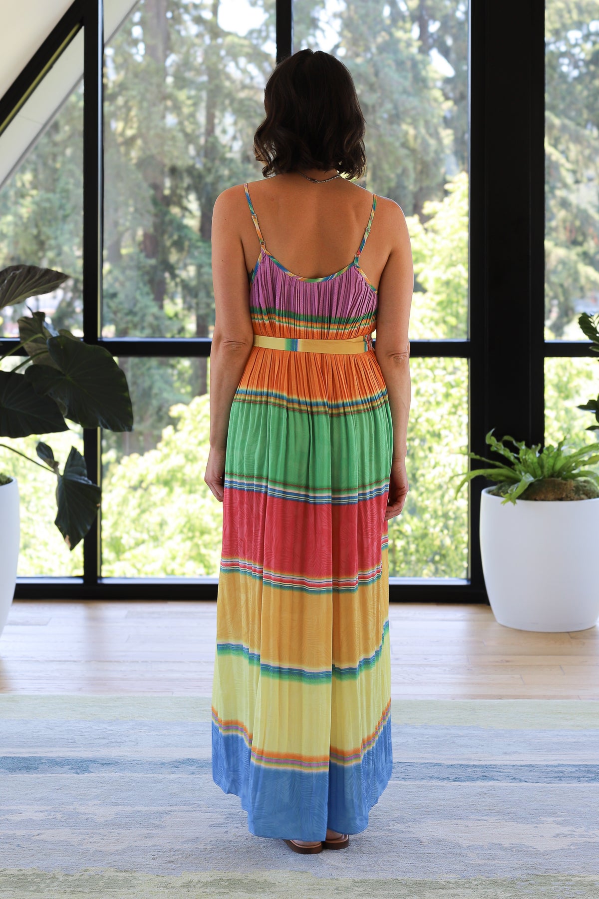 NYLAND Kamari Color Block Pleated Cami Midi Dress