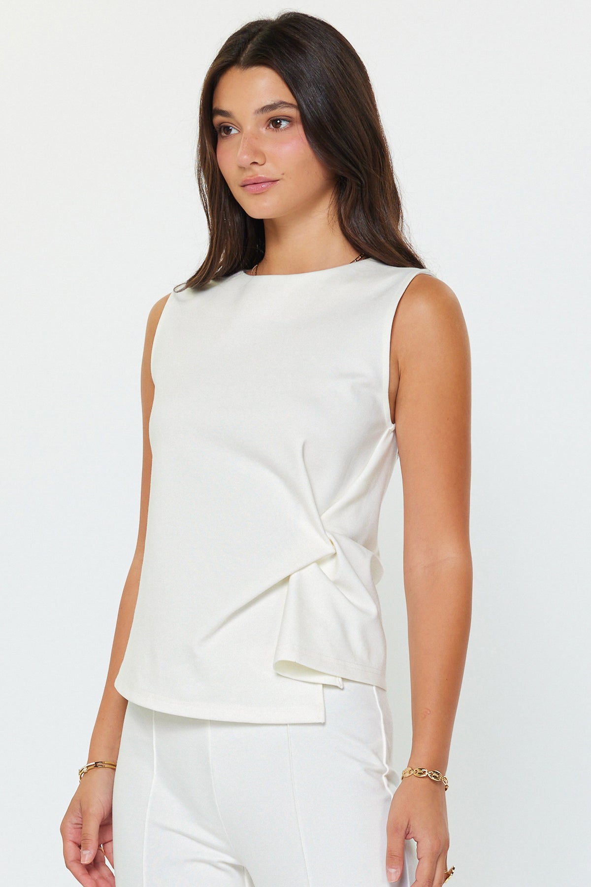 NYLAND Hartley Twist Detail Ponte Sleeve Top Off white