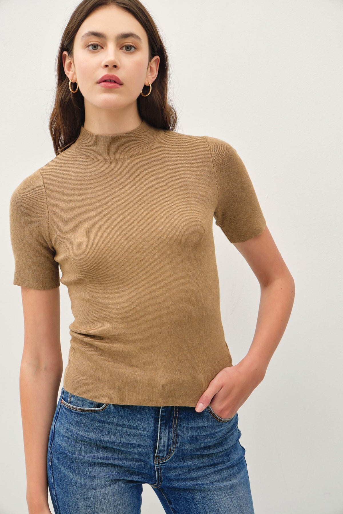 NYLAND Mable S/S Ribbed Sweater Barley