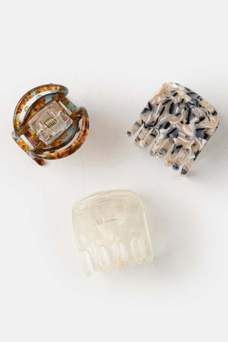 NYLAND Three Piece Small Acetate Jaw Hair Clip Set