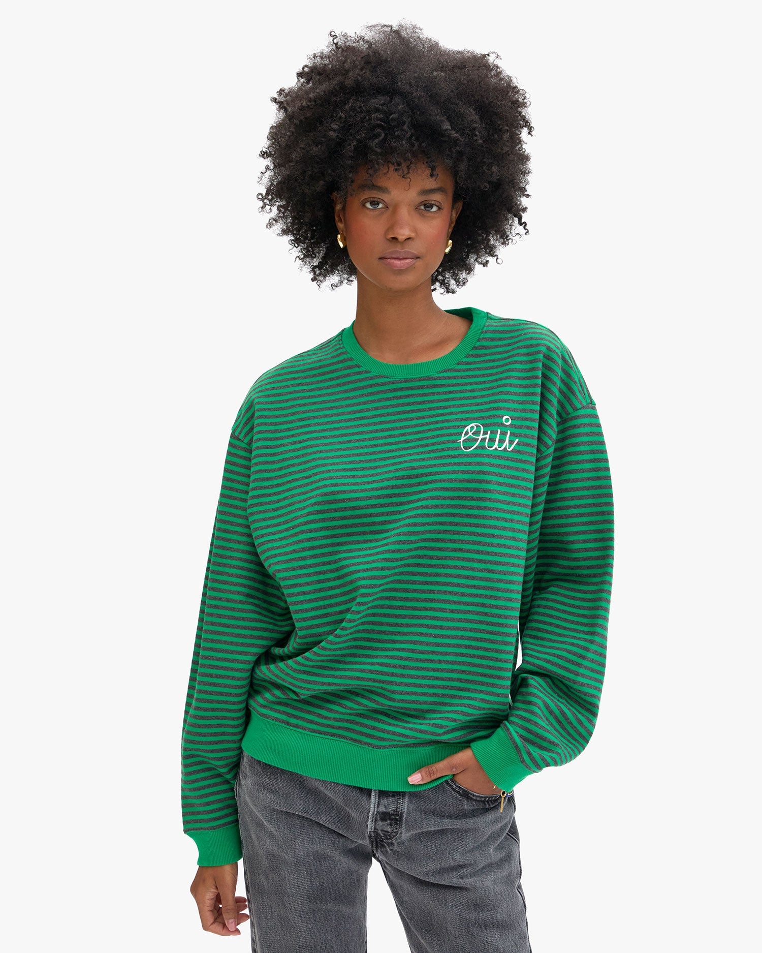 Clare V. Oversized Sweatshirt Stripes Green/Charcoal