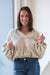 PROJECT SOCIAL T Samson Bubble Hem V Neck Hoodie Mother of Pearl