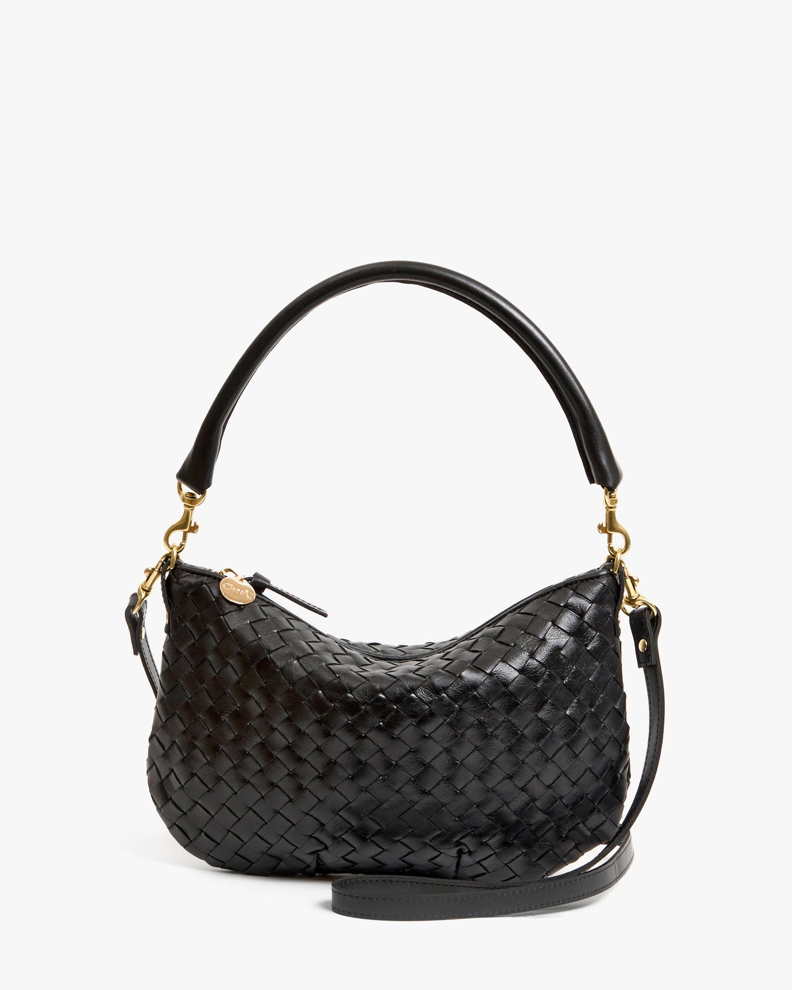 Clare V. Petit Moyen Messenger - Medium Woven Diagonal in Black