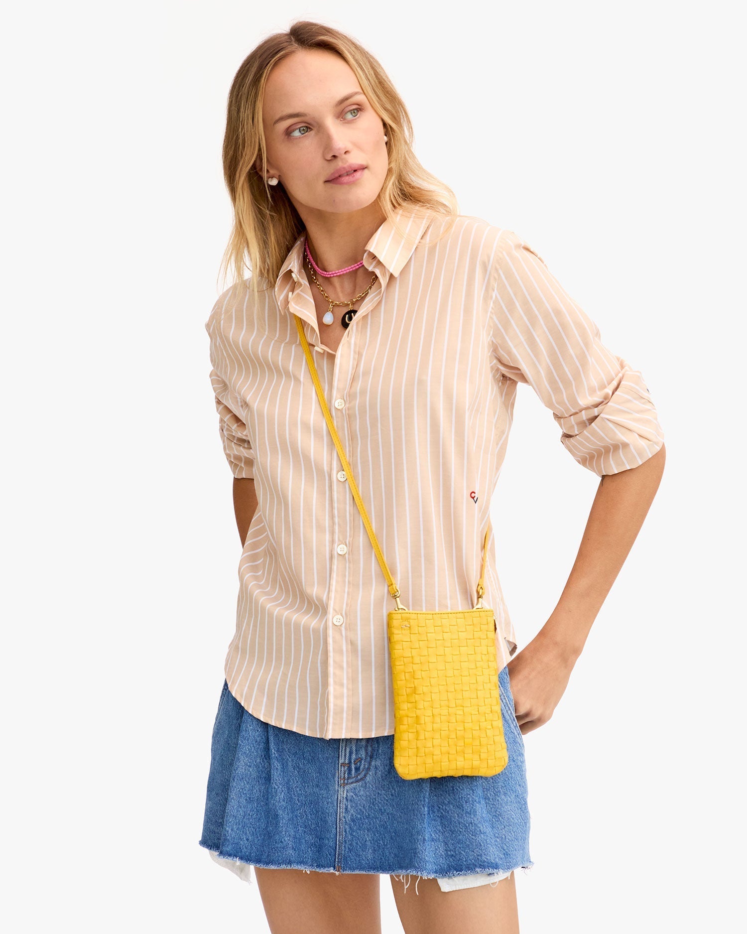 Clare V. Woven Checker Poche Snap Dragon